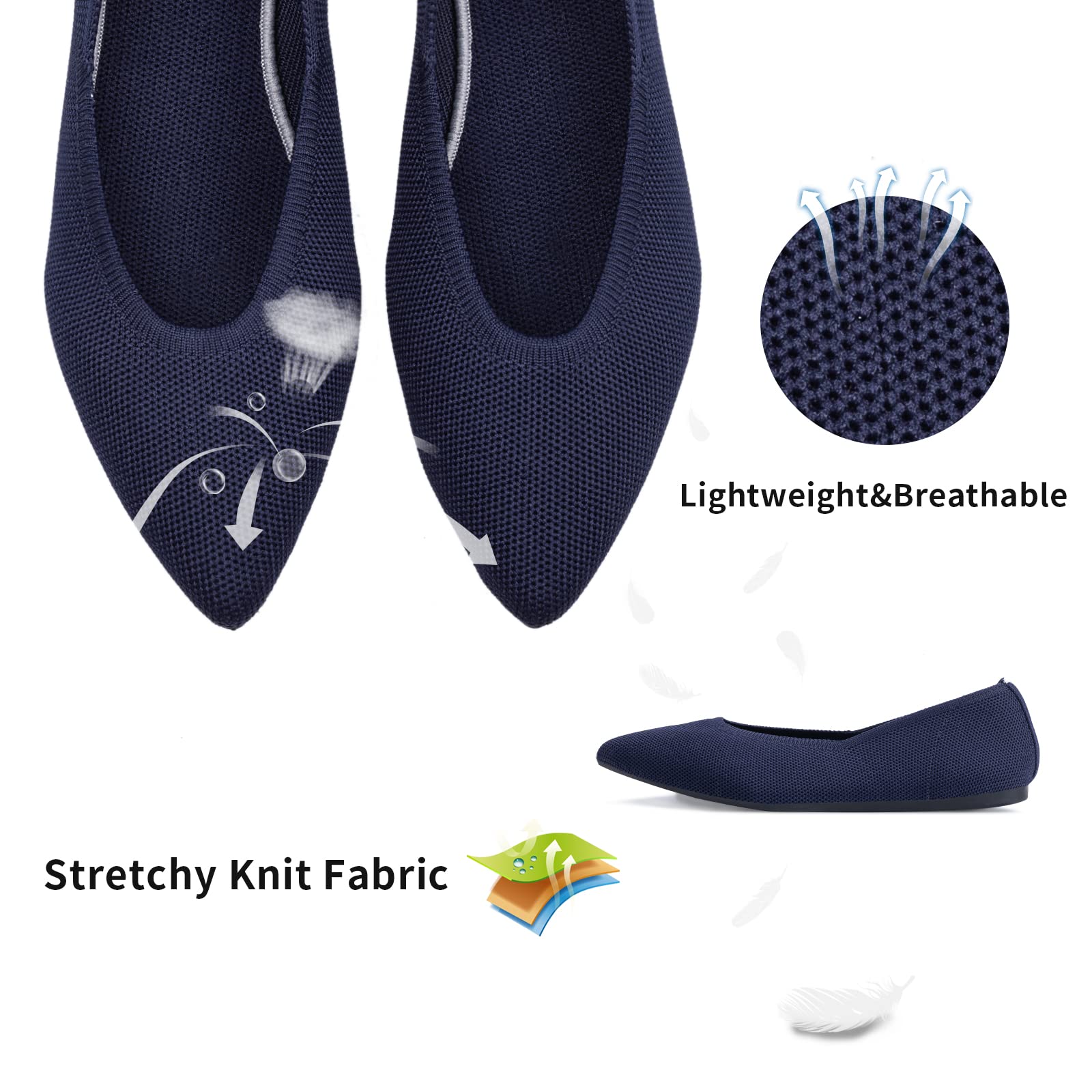 Frank Mully Frauen Spitze Zehe Ballett flach Strickkleid Schuhe Low Wedge Flache Schuhe Komfort Slip On Flats Schuhe für Frau Klassische Schuhe