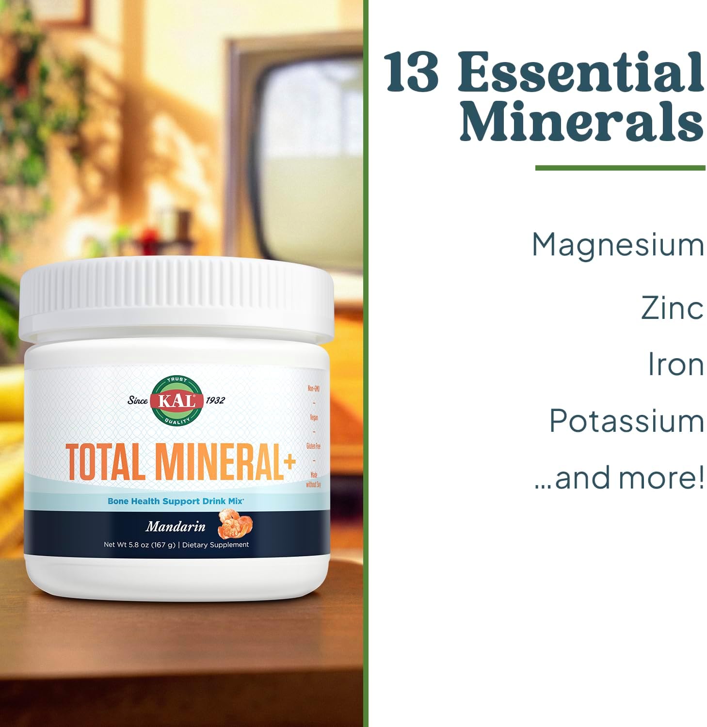 KAL Total Mineral+ Powder - Total Complex - Magnesium Glycinate, Zinc, Calcium and More - Bone Health & Whole Body Support Supplement - Vegan, Non-GMO, Gluten-Free 60-Day Guarantee - 30 Servings
