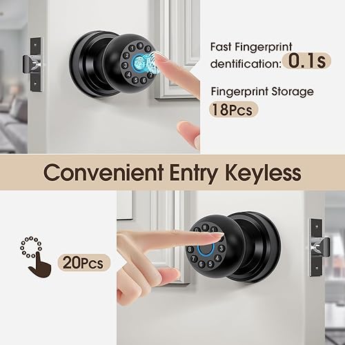 Miniatura 5 de Cerradura de puerta de huellas dactilares, perilla inteligente de puerta de huellas dactilares con teclado, pomos de puerta biométricos con control