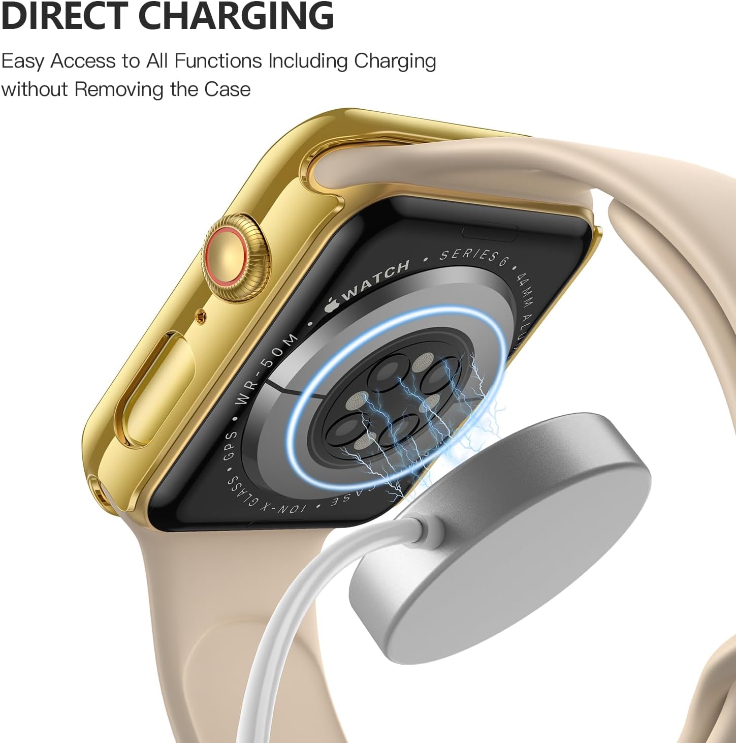 Misxi 2 Pack Tempered Glass Case Compatible for Apple Watch SE 3 (2025) SE 2 SE Series 6 Series 5 Series 4 44mm, Hard PC Screen Protector Overall Protection Cover for iWatch, 1 Gold + 1 Transparent - Image 6