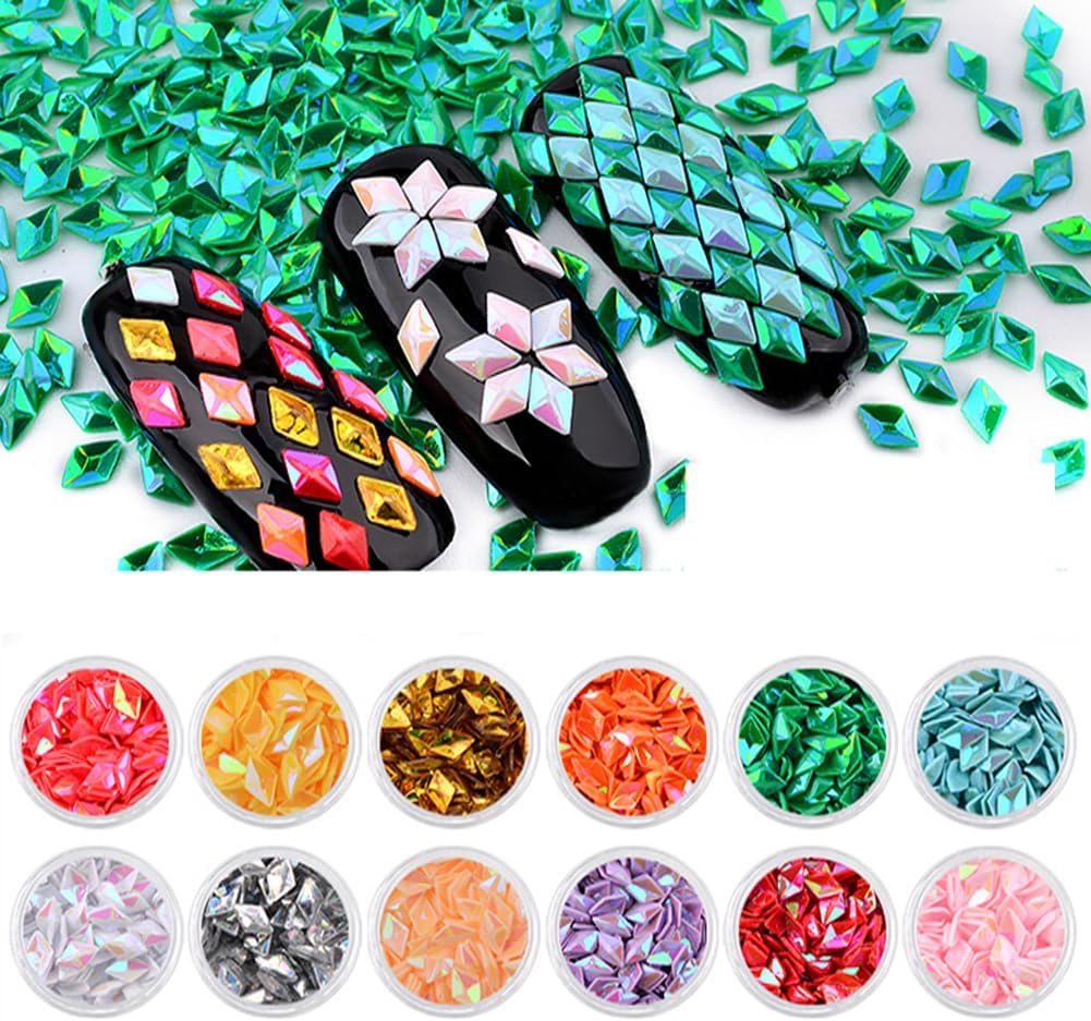 Nail Art 3D Holographic Square Sequins Laser Rectangle Glitter Flakes for Women Girls Manicure Decorations 12 Colors
