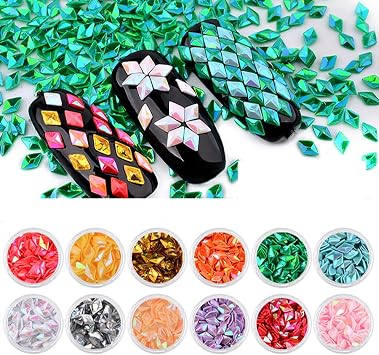 12 Colors 3D Nail Art Rhombus Sequins Sparkly Nail Glitter Flakes Design for Women Girls DIY Manicure Decorations Tips