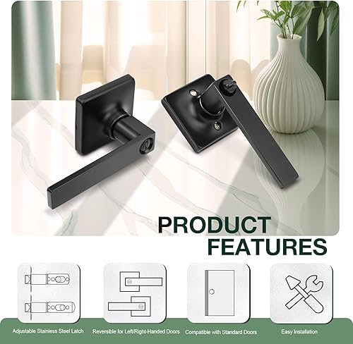 Miniatura 13 de GOBEKOR Paquete de 1 manija de paso, manijas de puerta negras para cerradura de puerta de armario, manija de puerta interior sin llave con cerradura