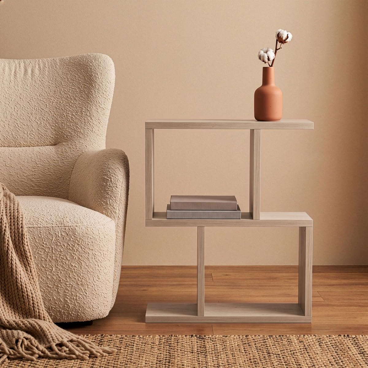 Hanah Home Élégante Table latérale, Travertine, 45 x 51,4 x 17 cm, 100% mélamine, épaisseur 18 mm, Design élégant en marbre pour espaces Modernes
