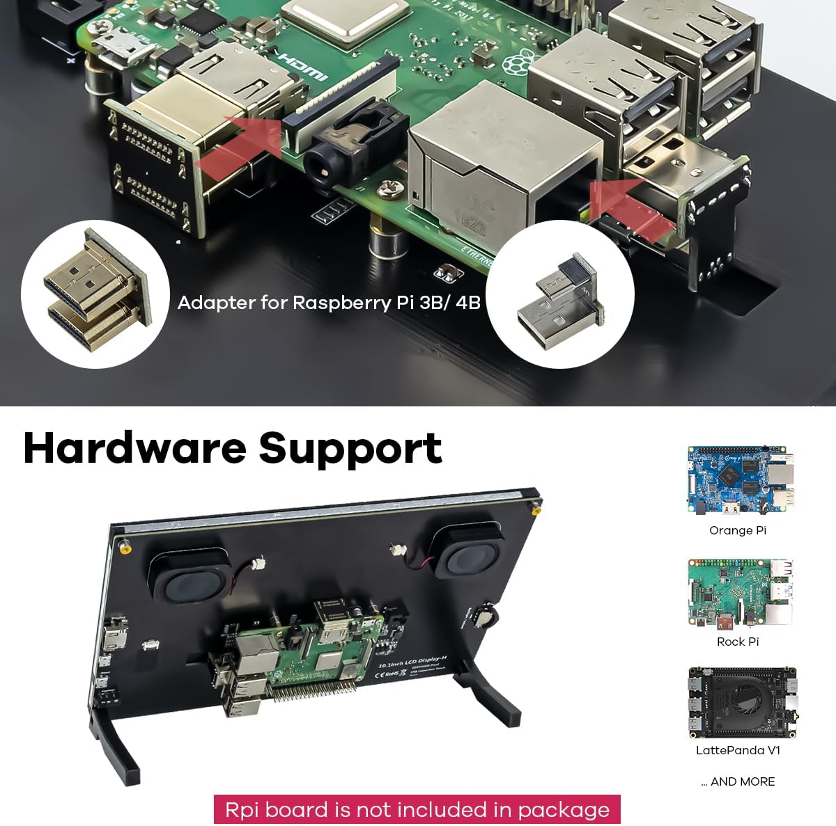 Image showing the back of the display with a Raspberry Pi mounted and various hardware support options