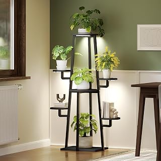 HOOBRO Plant Stand Indoor with Grow Lights, 7-Tier 47.2" Plant Shelf | for Multiple Indoor Plants, Corner Plant Stand Organizer with Metal Frame, for Living Room, Balcony, Patio
