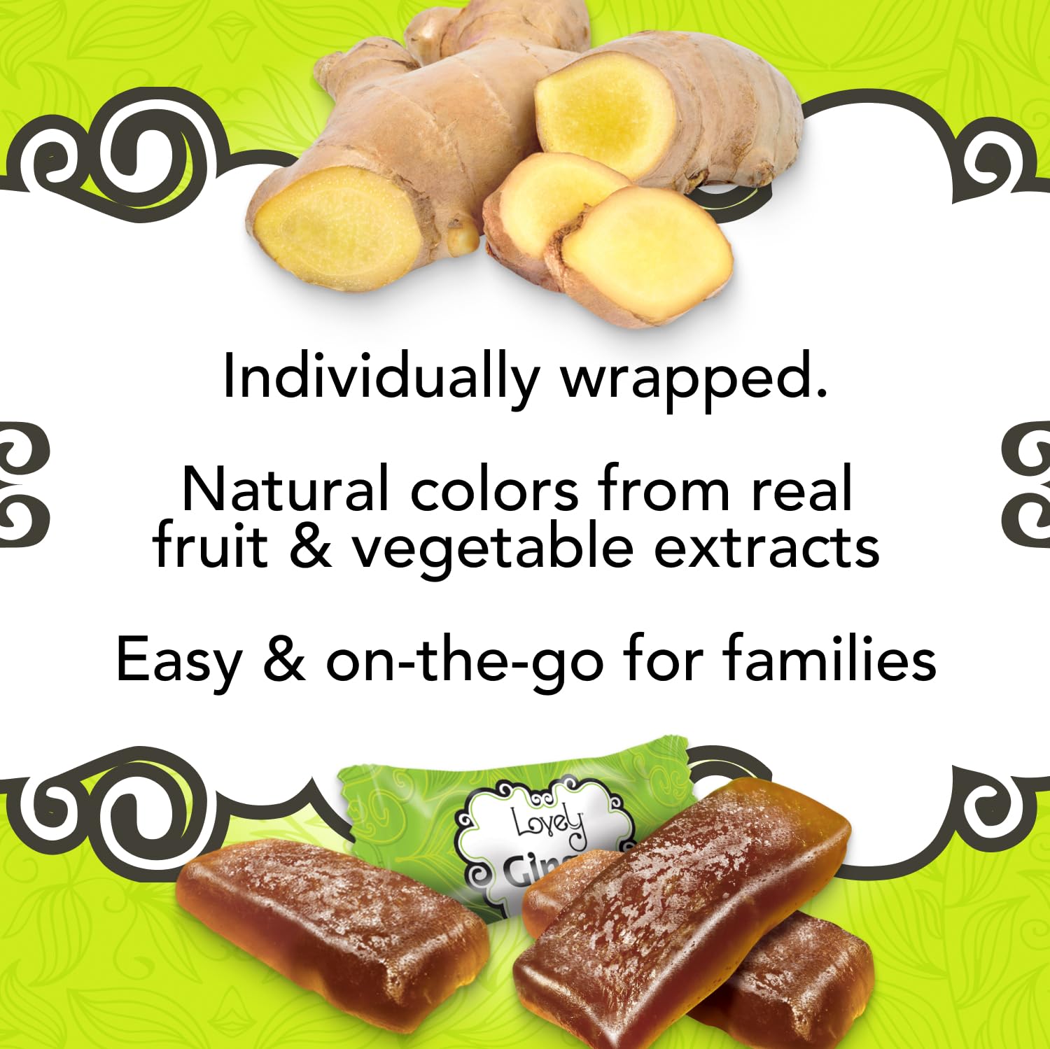 Lovely Candy Co. Original Ginger Chews, Made with Real Ginger, Individually Wrapped, 5oz (3-Pack) | Gluten-Free, Non-GMO, NO Artificial Ingredients, NO High Fructose Corn Syrup