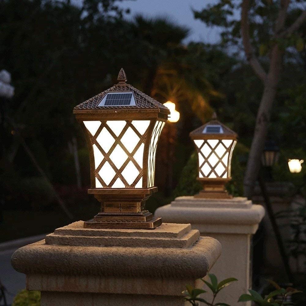 Lámpara de pilar de luz de poste de jardín Luz de columna solar al aire libre Lámpara LED Linterna de estigma de pared de calle Luz de pilar de pantalla acrílica de aluminio impermeable para patio