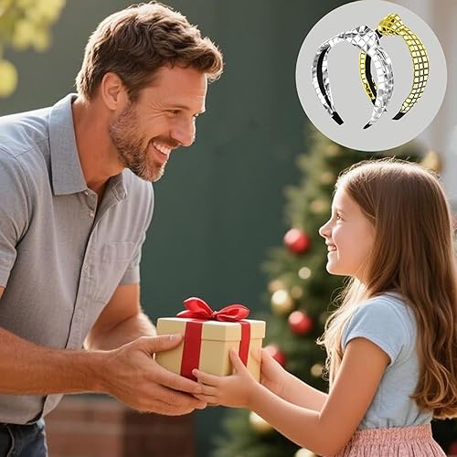 Miniatura 7 de Paquete de 2 diademas de discoteca de los años 70, 80 y 90, retro, plateadas, doradas, para fiestas, cumpleaños, Año Nuevo, despedida de soltera,