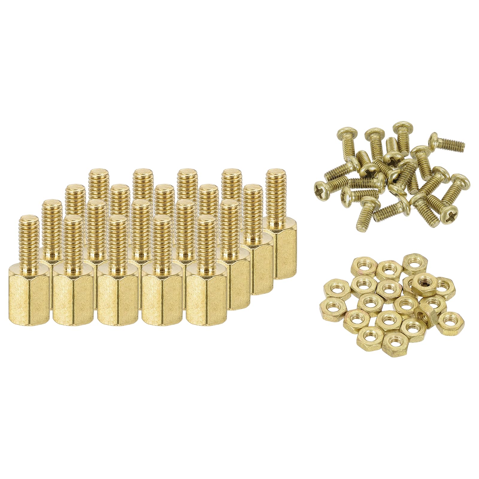 sourcing map M2.5 Male Brass Hex Spacer Standoffs Screws Nuts, 20 Set Hex Column Screw Nut Assortment Kit M2.5 * 7+6 Threaded Standoff for Raspberry Pi PCB Motherboard DIY โ image 1