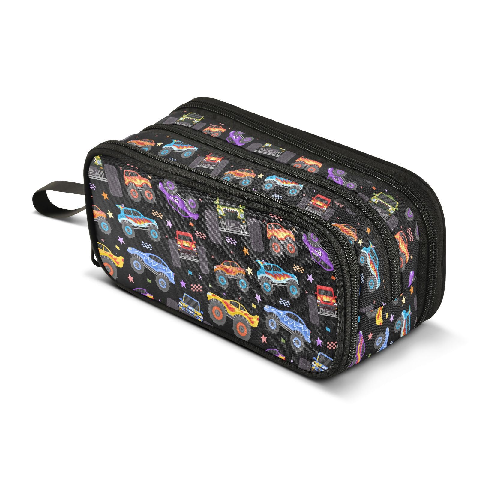ZAZYXTJ Trucks Pencil Case Large Capacity Pencil Pouch | 3 Compartment Storage Canvas Makeup Bag for School Office Teen Girl Boy Men Women