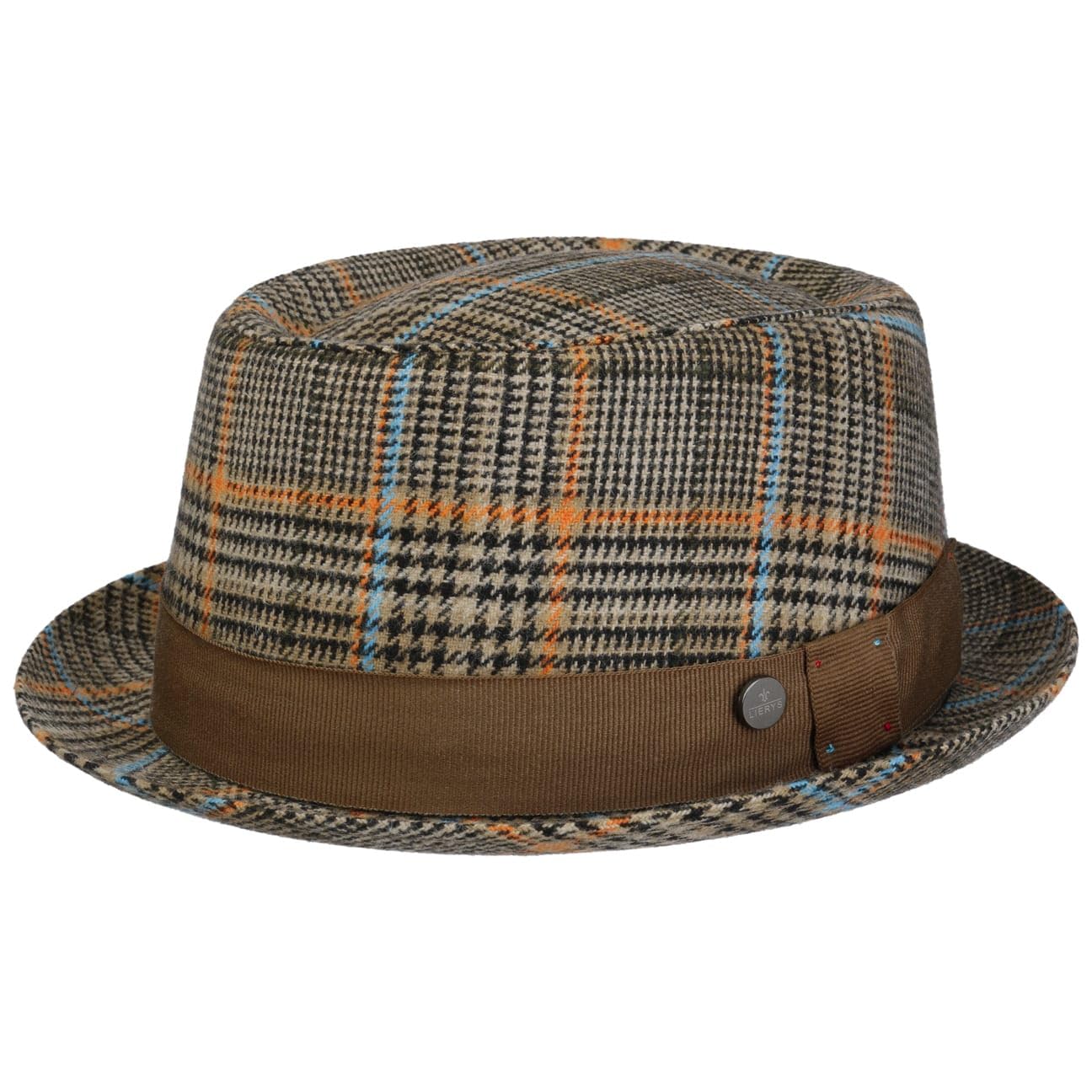 Lierys Javio Porkpie Hat Checked Wool Made in Italy Men Summer Winter Beige-Black M (56-57 cm)
