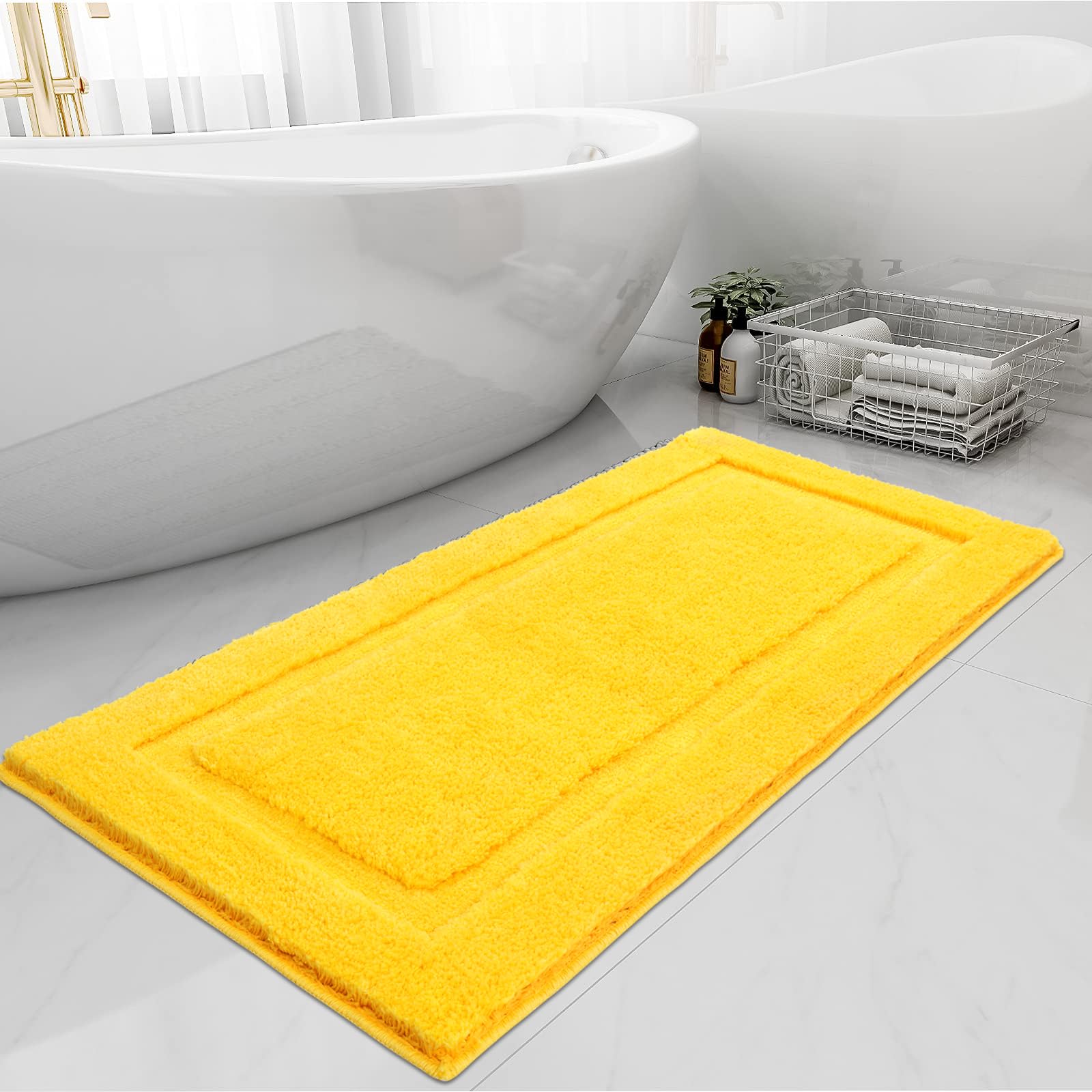 SHACOS Super Soft Bathroom Rugs Runner 20x47 inch Non Slip Washable Long Bath Rugs Bath Mats for Bathroom Floor Tub Shower Decor Accessories, Yellow