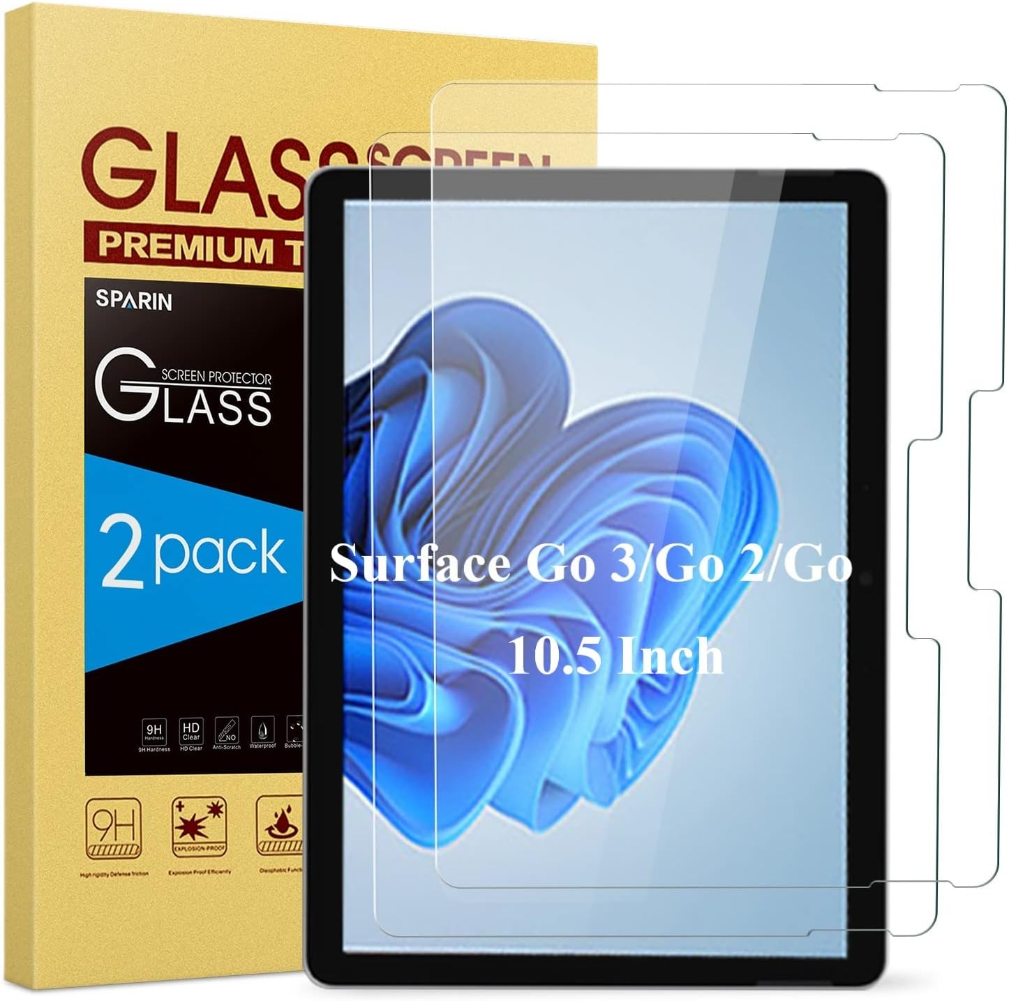 2-Pack Screen Protector Compatible with Microsoft Surface Go 3/Surface Go 4/Surface Go 2/Surface Go, Tempered Glass, High Responsive, Scratch Resistant