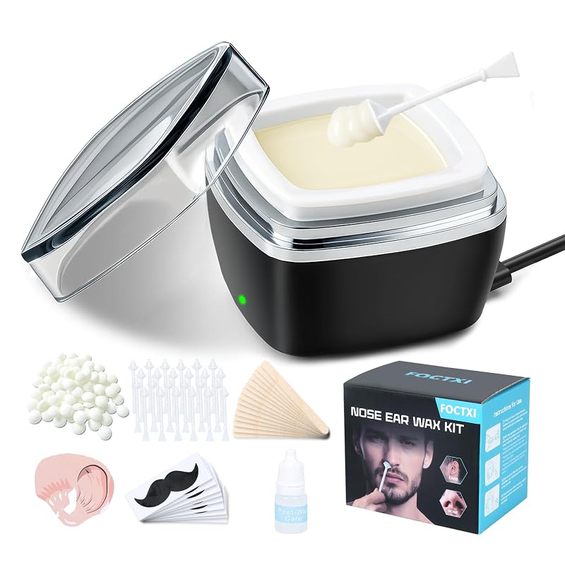 Kit de cera para pelos do nariz FOCTXI com aquecedor USB-C, cera 100 g e acessórios, branco