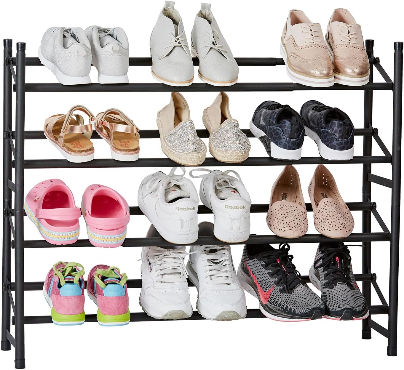 Shoe Rack, Metal, Black, 62-116x36x23 cm