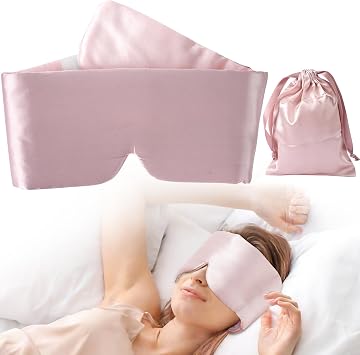 Silk Sleep Eye Mask - Women Men 100% Mulberry Blackout Blindfold Adjustable Sleeping Masks Pink