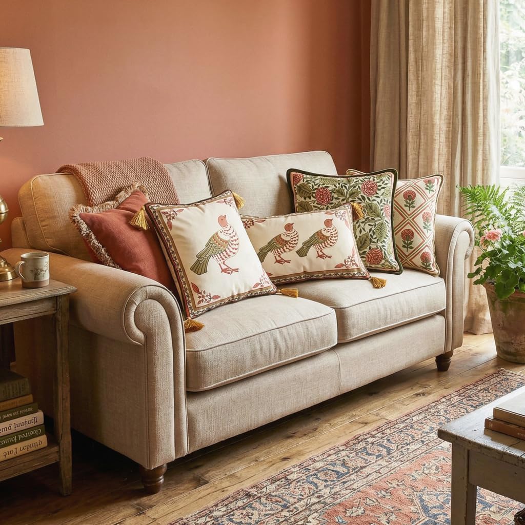 bilin gaier Square Throw Pillow Covers Pack of 2,Brown Cozy Velvet Farmhouse with Daisy and Leaves Floral Pattern Pillowcases,Decoration Pillows Cushion Covers for Couch Sofa Bed Car Chair,18"x18"