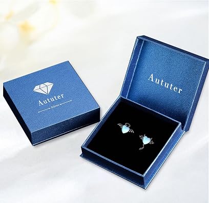 Moonstone Angel Devil Earrings S925 Sterling Silver Halloween Stud Earrings for Women Black Asymmetrical Earrings Monster Post Ear Hypoallergenic Angel Devil Jewelry Gift
