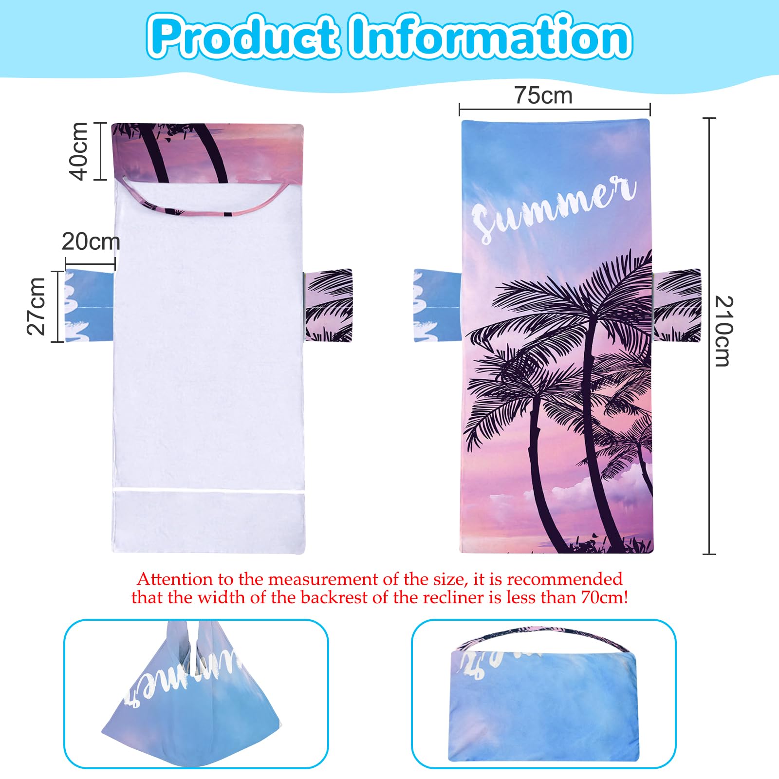 Cyiecw Funda para Tumbona de Felpa, Doble Cara Microfibra de Secado Rápido, 2 Bolsillos Laterales Toalla de Playa para Tumbonas Piscinas Playas y Jardines, 75x210cm (Summer)