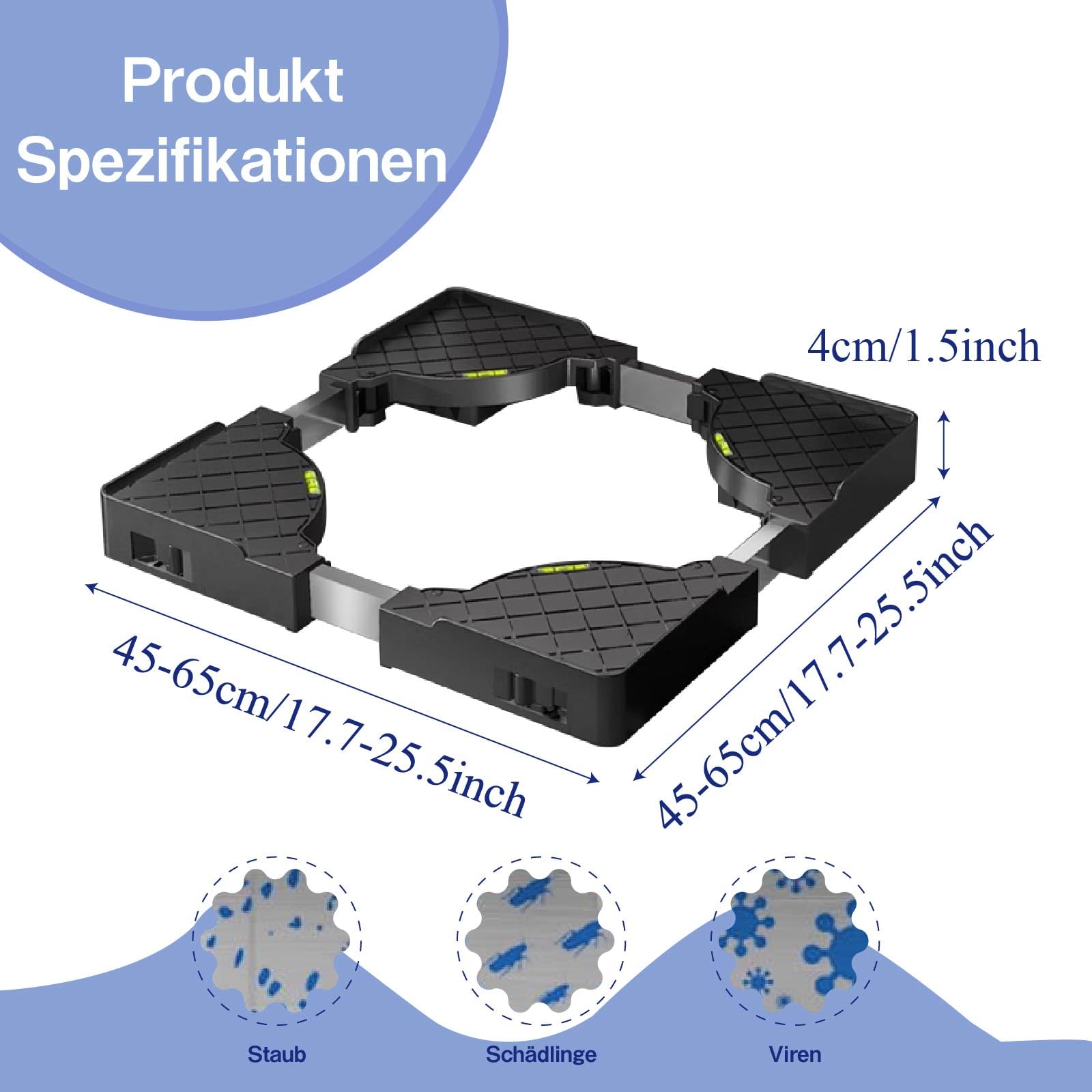 Mini Kühlschrank Sockel Höhe 4cm Untergestell für Kühlschrank Sockel spülmaschine Gefriertruhe Gefrierschrank Küchenschrank(Einstellbare 42-65cm)-Grau