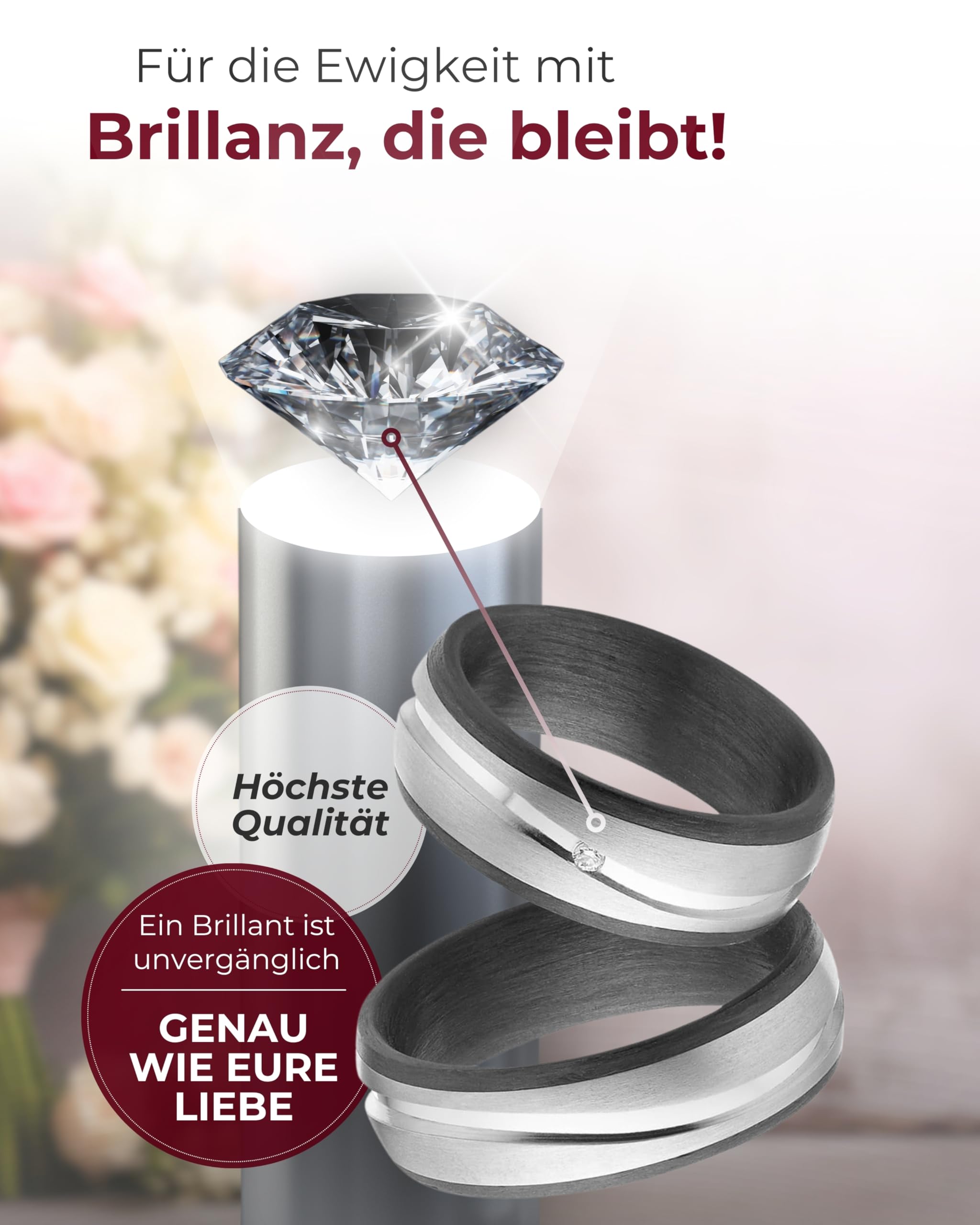 123traumringe Eheringe in Carbon & Titan I Partnerringe mit Brillant & Etui I Gravierbare Eheringe mit Ringgröße 50-70 mm I Hochwertige Verlobungsringe in 7 mm Breite & 2,5 mm Stärke I P9