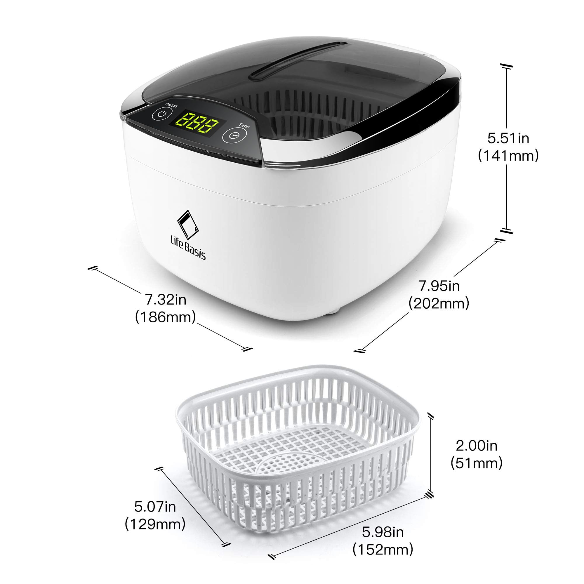 LifeBasis Ultradźwiękowe urządzenie do czyszczenia ultradźwięków, 850 ml, cyfrowe urządzenie z oświetleniem LED, do czyszczenia pasty zębów, okularów, płyt CD, DVD, biżuterii, zegarków, e-papierosów, wielokrotnego użytku