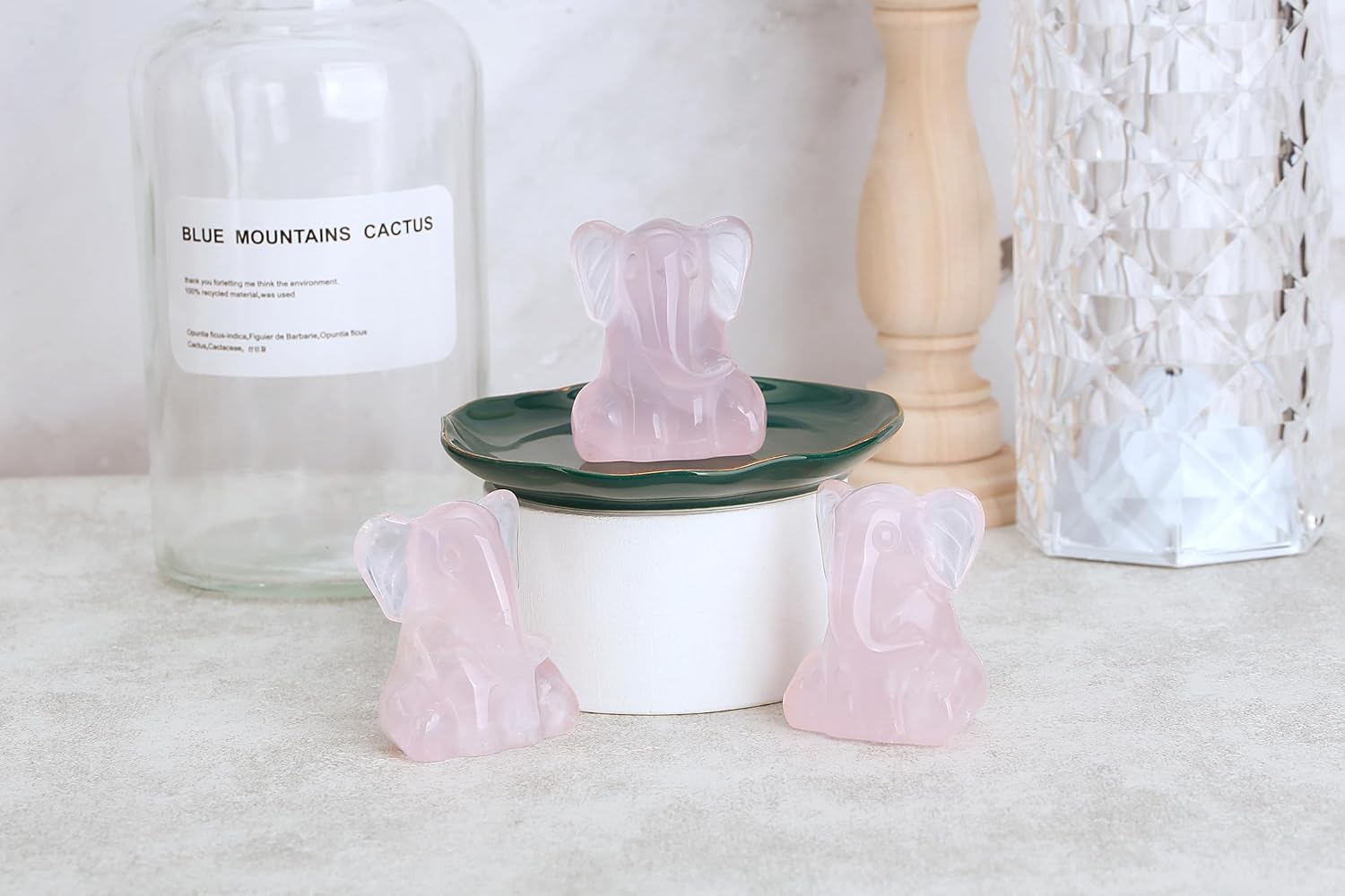YATOJUZI 2" Elephant Decor Statue Rose Quartz Crystals Pink Office Desk Room Home Decor Hand Carved Crystal Decor Figurines Animal Figurine Elephant Gifts for Women Spiritual Gifts image 4