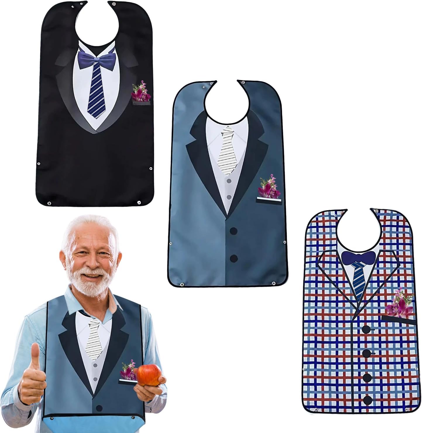 Adult Bib, Adult Bib, Funny Adult Bib, Reusable Washable Bib for Men, Elderly People, black, One Size