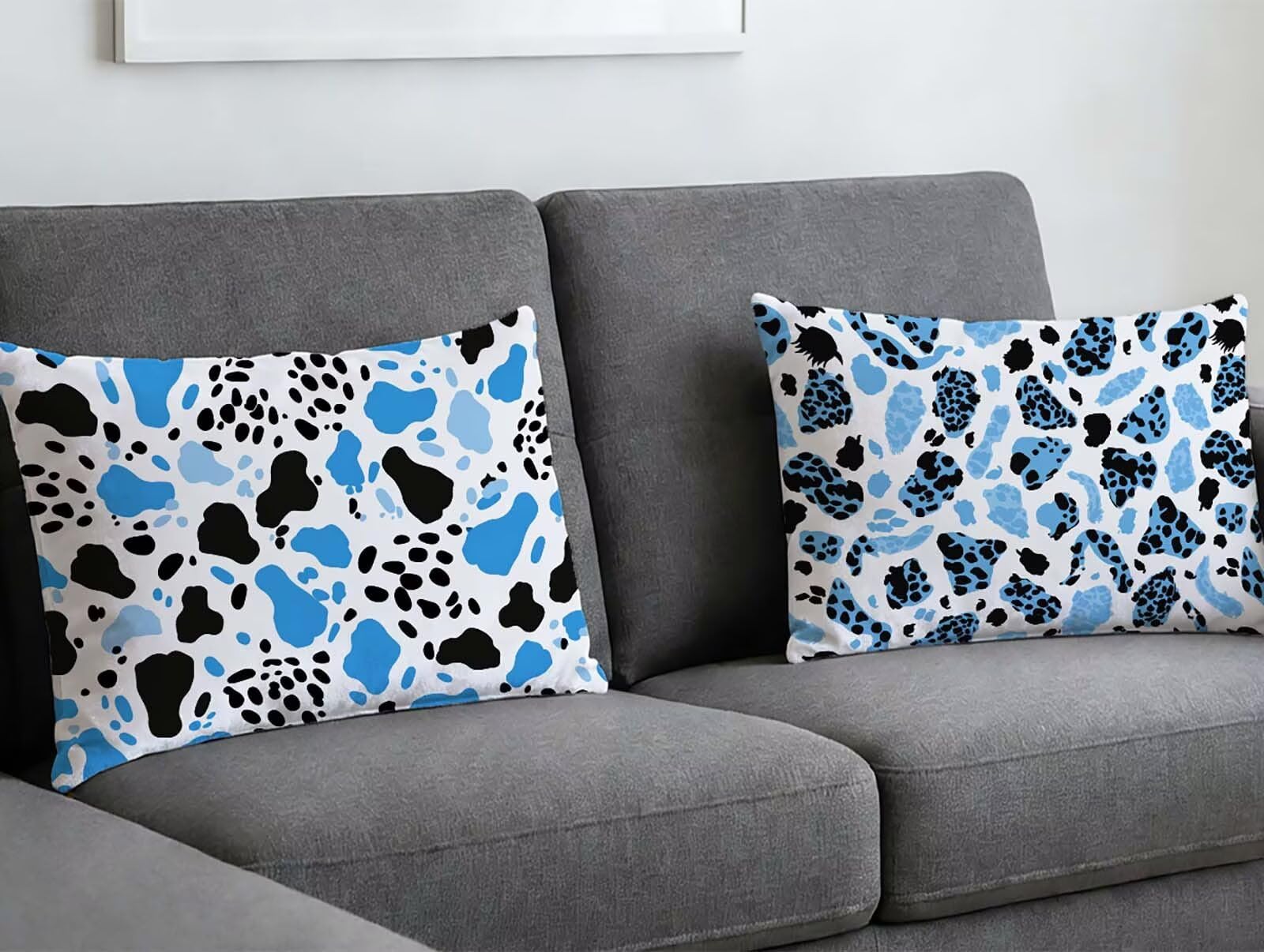Coussin bleu velours 40x70 lot de 2 taies rectangulaires pour rénover un canapé usé