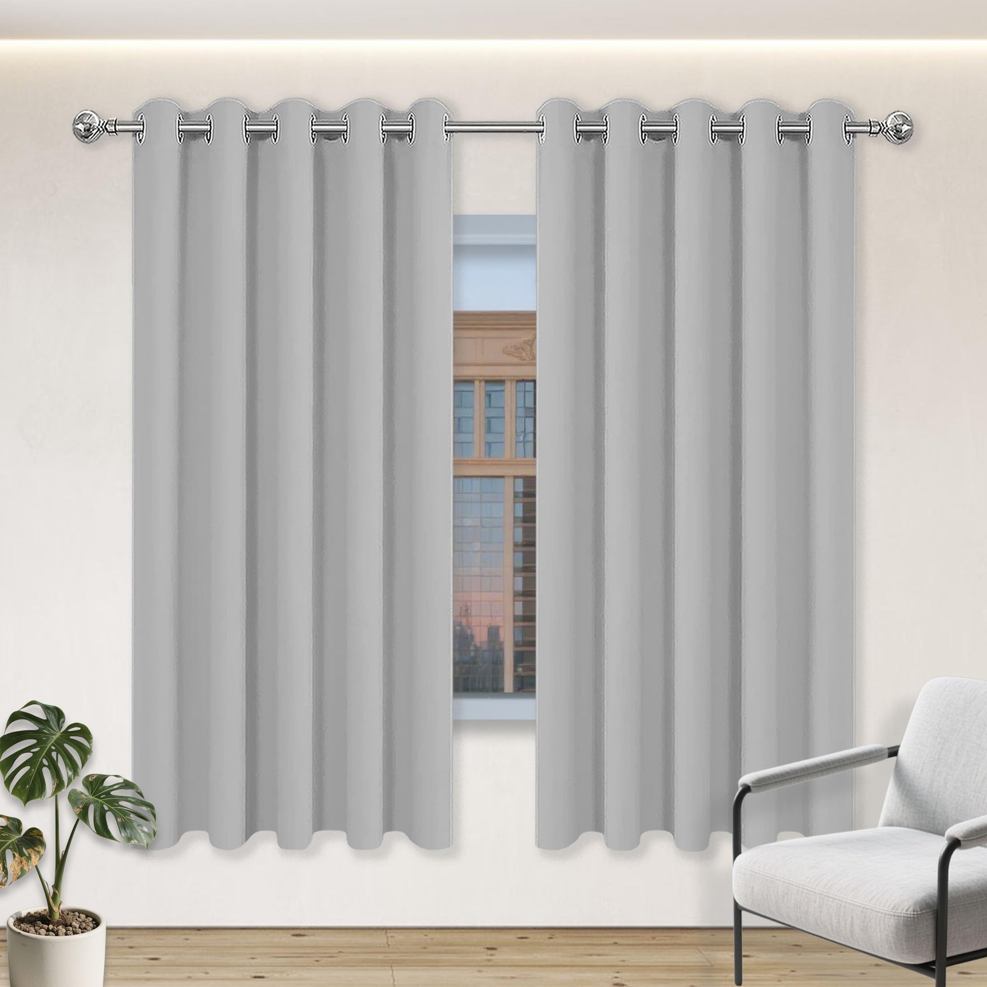 Cortinas opacas térmicas de 120 x 270 cm, tela suave, aisladas, impermeables, para exteriores, ventana, puerta, fácil instalación, color gris claro, perfectas para sala de estar y dormitorio