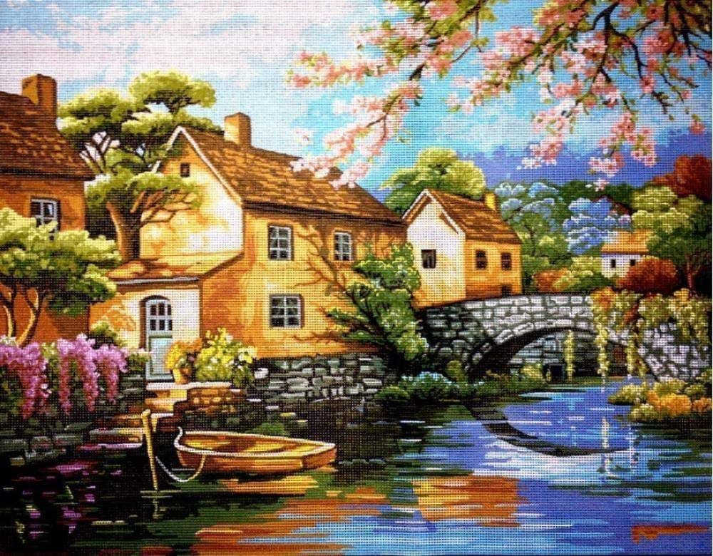 Kit de Broderie Tapisserie Baiqiao Village pour Décoration Salon 50x40cm