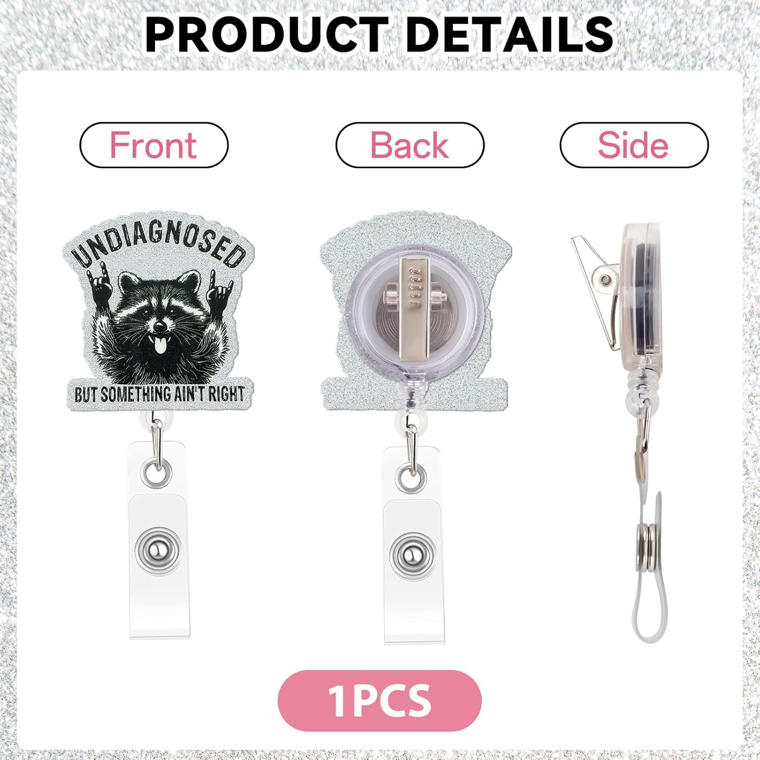 Funny Nurse Badge Reel Cute Raccoon Nursing Badge Reel Retractable Undiagnosed but Something Ain't Right Id Card Holder with Clip for Doctor Rn Healthcare Nurse Gifts - Image 4