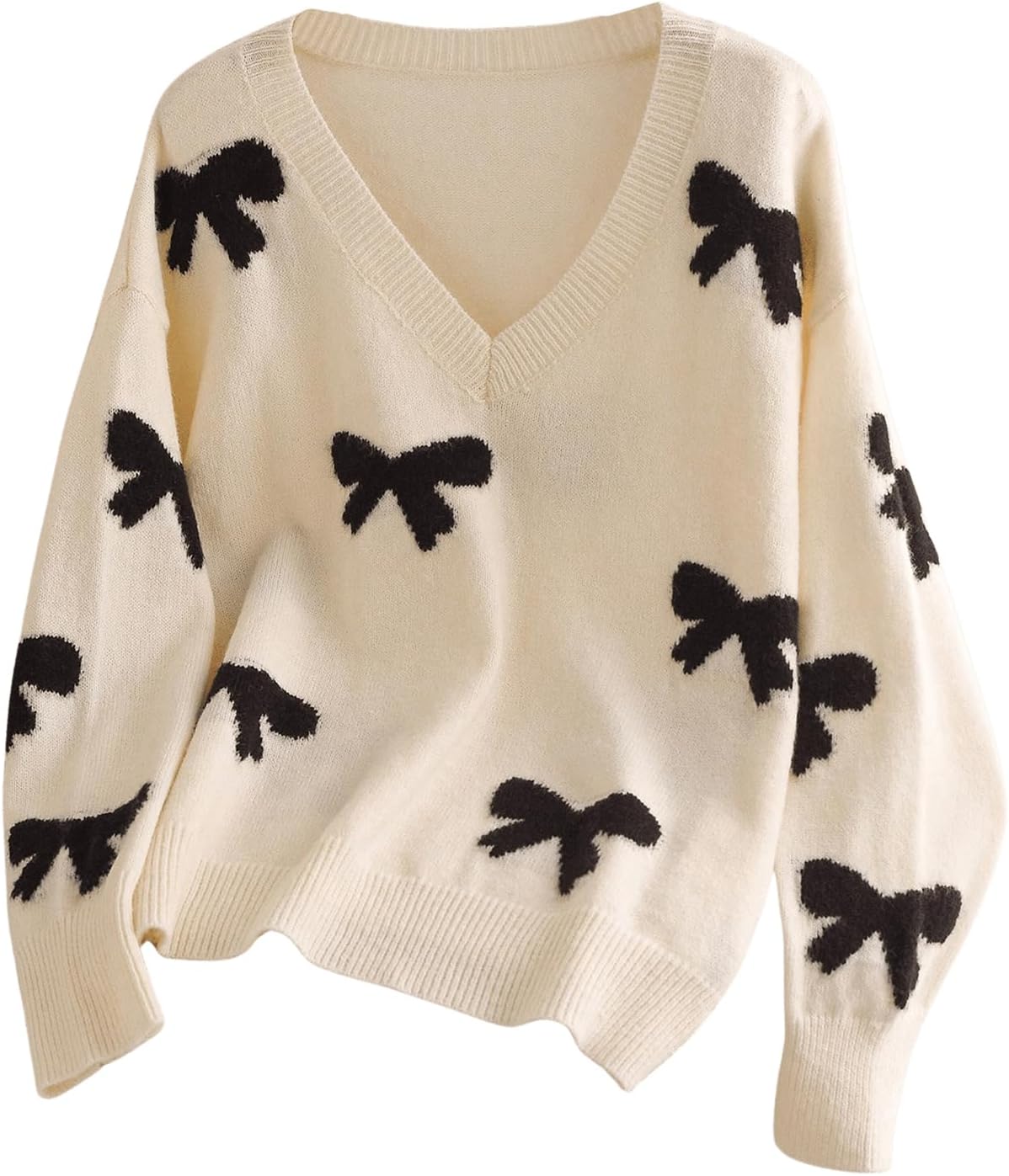 Women’s Plus Size Bow Sweaters V Neck Long Sleeve Knit Pullover Tops Soft Knitwear Women’s Plus Size Bow Sweaters V Neck Long Sleeve Knit Pullover Tops Soft Knitwear