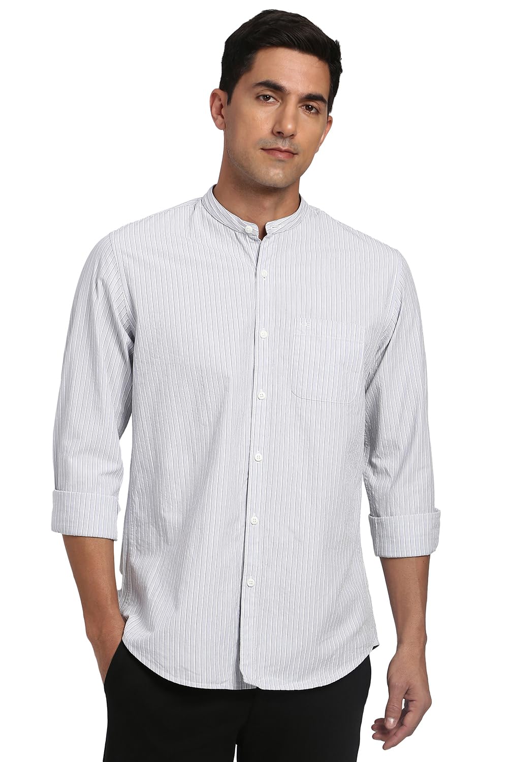 peter england Classic Striped Cotton Mandarin Collar Shirt for Men – Full Sleeves, Business Casual-picture-24