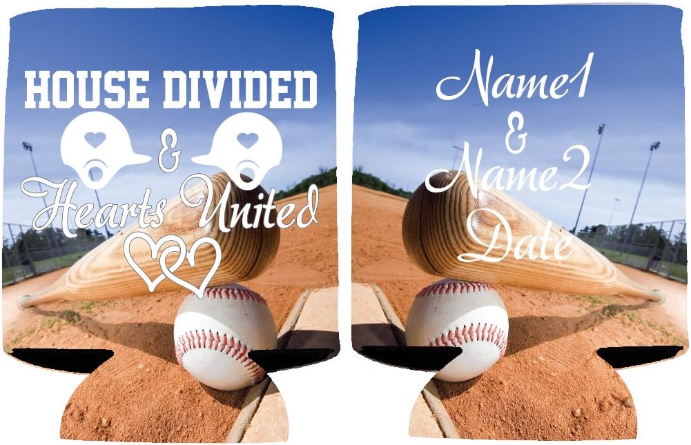 VictoryStore Can and Beverage Coolers - Custom Baseball Wedding Can Cooler, House Divided, Hearts United