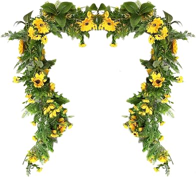 UKELER 3 Pack Artificial Sunflower Garland Fake Hanging Garland Yellow Sunflower Vines Artificial Sunflowers for Home Hotel Office Wedding Party Garden Craft Art Decor
