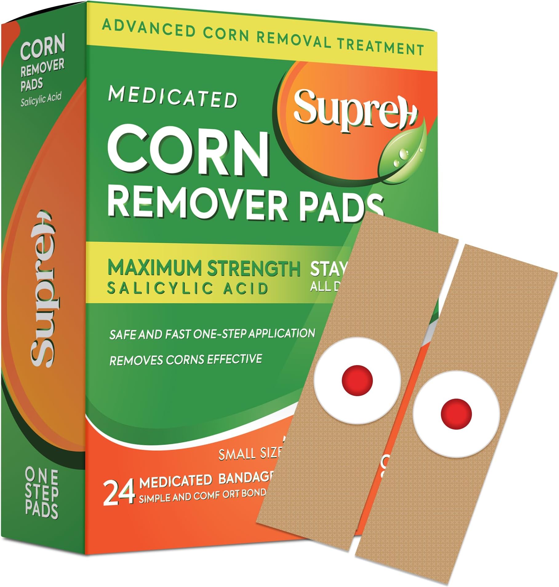Small Corn Removal for Feet & Toes: Corn and Callus Remover for Feet with 40% Salicylic Acid, One Step Feet Corn Remover Pads 24 Packs., Red