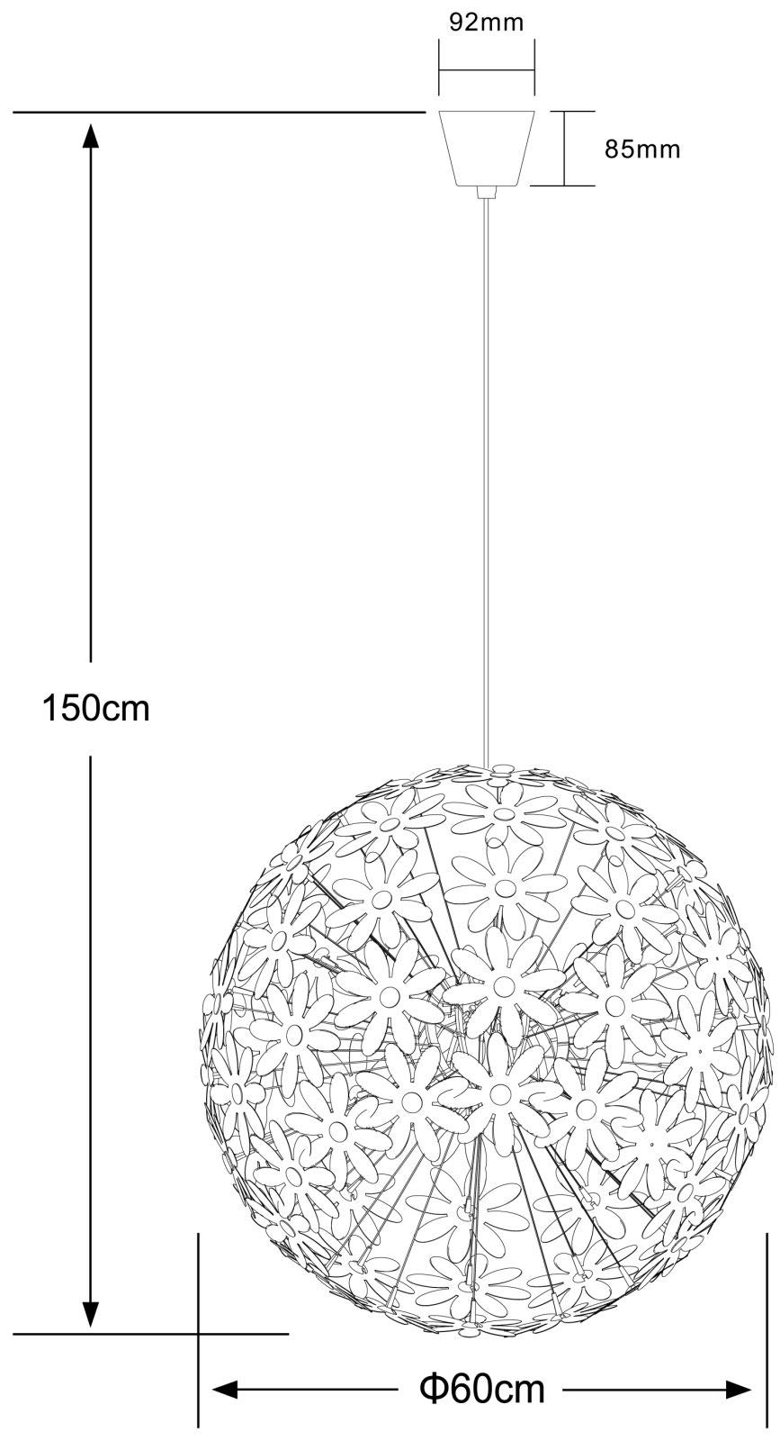 GLOBO Pendelleuchte Hängeleuchte Deckenleuchte, Wohnzimmerlampe, Blüten-Design, E27-Fassung, D 60 cm