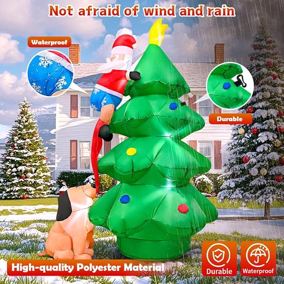KOOY 6FT Christmas Inflatable Outdoor Decorations, Christmas Tree Outdoor, Christmas Blow up Yard Decorations with LED Light Up for Xmas New Year, Winter Decor for Yard Holiday Party Garden Lawn Decor