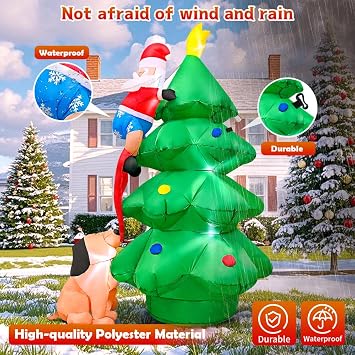 KOOY 6FT Christmas Inflatable Outdoor Decorations, Christmas Tree Outdoor, Christmas Blow up Yard Decorations with LED Light Up for Xmas New Year, Winter Decor for Yard Holiday Party Garden Lawn Decor