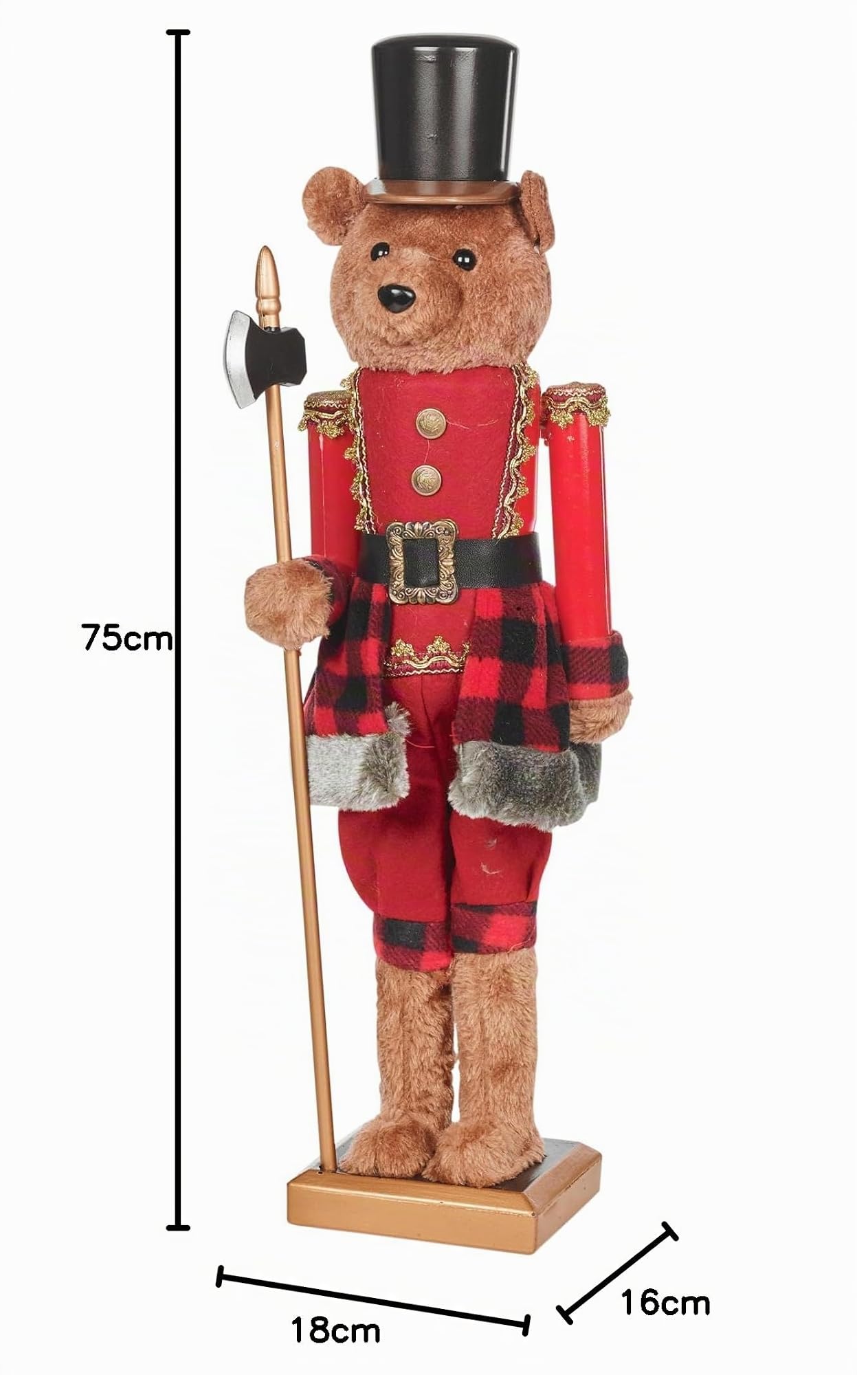 URBNLIVING Ours en peluche de luxe en fourrure Casse-noisette en uniforme Décoration Cadeau Décoration d'intérieur (60 cm)