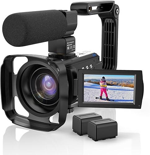 CUTELULY Videocámara 4K 48MP UHD 60FPS WiFi IR visión nocturna Vlogging Cámara para YouTube 16X Cámara de zoom digital con micrófono externo,
