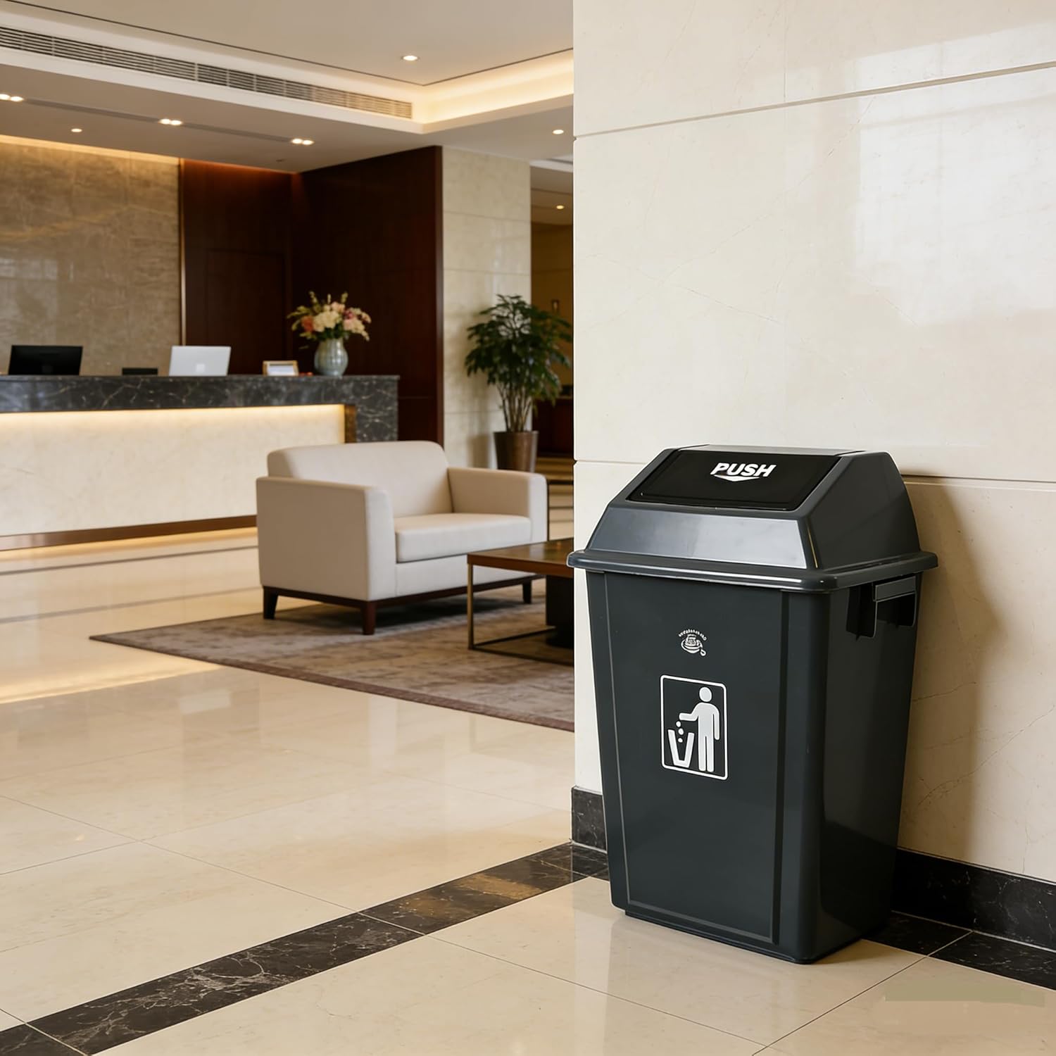 4 Packs 13 Gallon Commercial Heavy-Duty Trash/Garbage Can, Swing Lid Waste Container for Home/Garage/Kitchen/Outdoor/Driveway