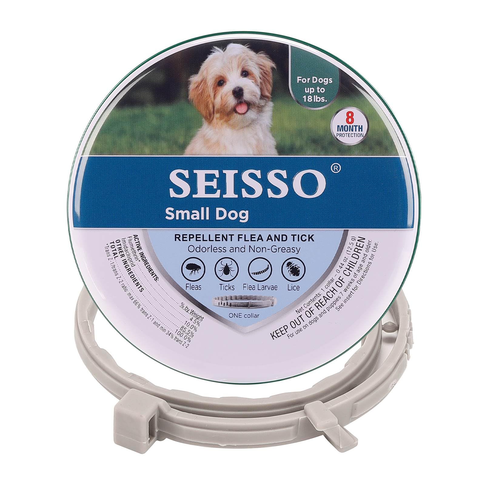 SEISSO Collar Antiparasitario Perros, Collar contra Pulgas y Garrapatas para Perros Pequeños, Collar Protege Perros y Gatos de pulgas Garrapatas Piojos Mosquitos Larveas, Gris, 39.5 cm