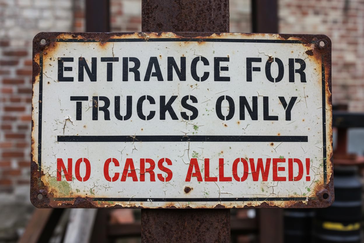 Wall Decor Entrance For Trucks Only No Cars Allowed Sign. 8x12Inch Metal. Vintage Signs Aluminum Plates Printed