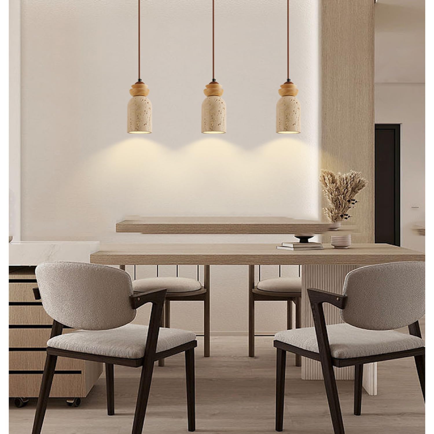 Lámpara Colgante Piedra Amarilla Para Decoración Interiores Hogar | Lámpara Techo Cilíndrica Con Casquillo G9 Lámpara Araña Decorativa Madera Con Cableado Fijo Para Isla Cocina Tienda O Sala