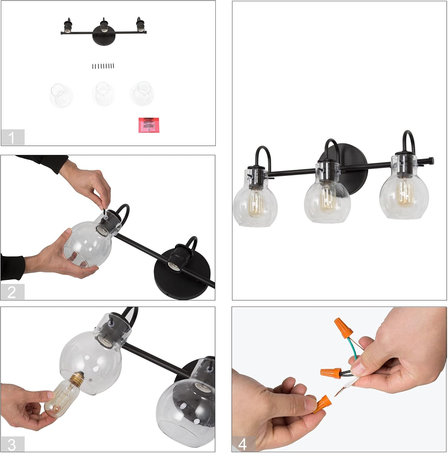 Bathroom Light Fixtures, 3-Light Black Vanity Light, Modern Farmhouse Bathroom Lighting with Clear Glass Shades, 22’’ L x 7’’ W x 9’’ H