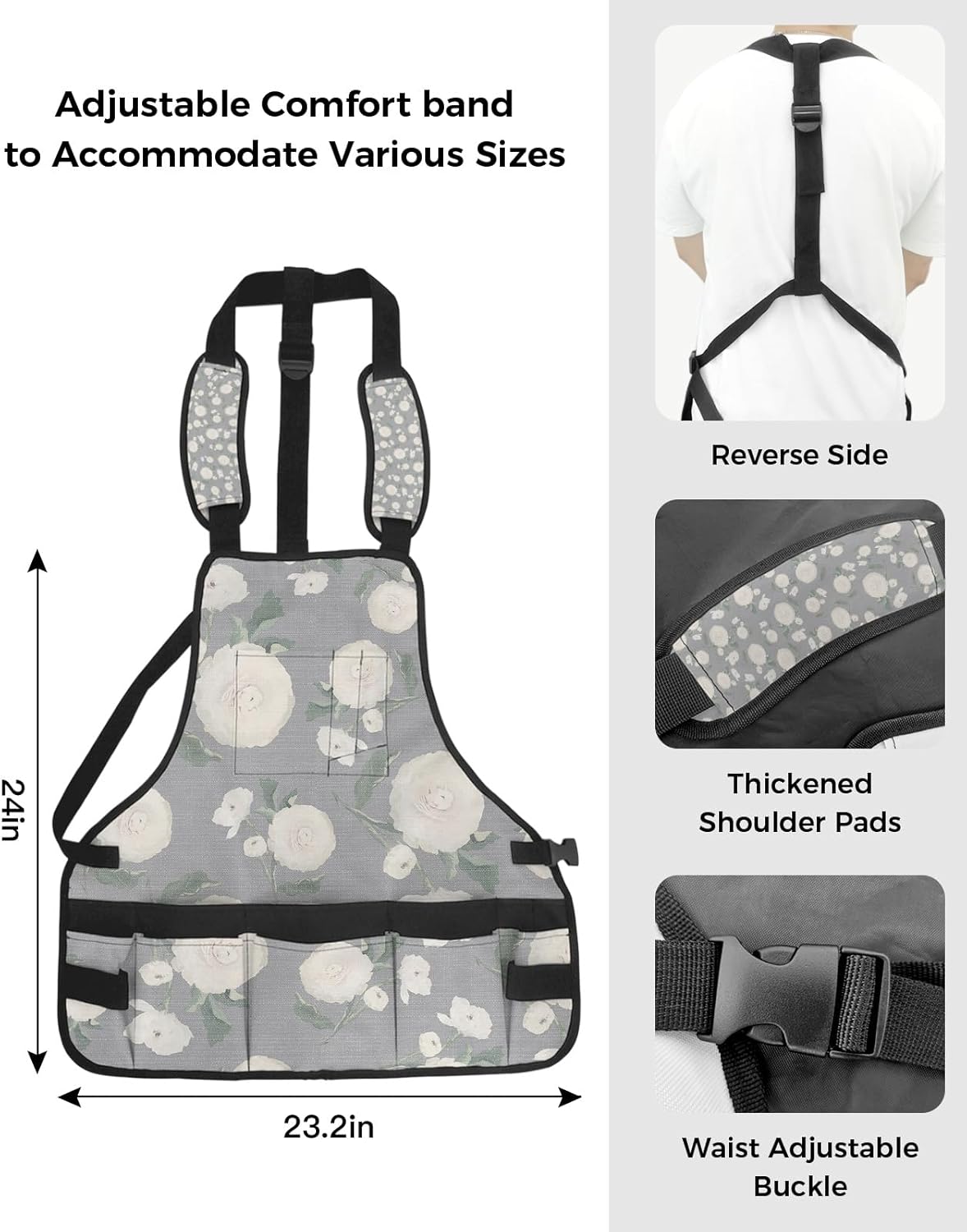 Work Apron for Men Adjustable Woodworking Apron with 16 Pockets Oxford Apron Abstract Colorful Flower Blue Tool Apron