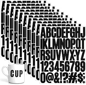 500 Stück Buchstaben Nummer Aufkleber, 5cm Klebebuchstaben Wasserfeste Vinyl Zahlen, 10 Blatt Buchstaben Zahlen Aufkleber Kit für DIY Scrapbook Schilder Kunsthandwerk Karte Grußkarte(Schwarz)